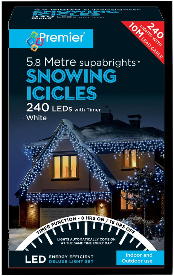RARAION - 240 LED Lampu Salju Icicle Putih dengan Pemasa