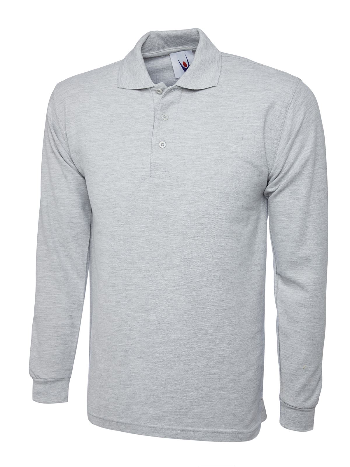 Uneek - Unisex Langarm-Poloshirt - 50% Polyester 50% Baumwolle - Heather Grey -