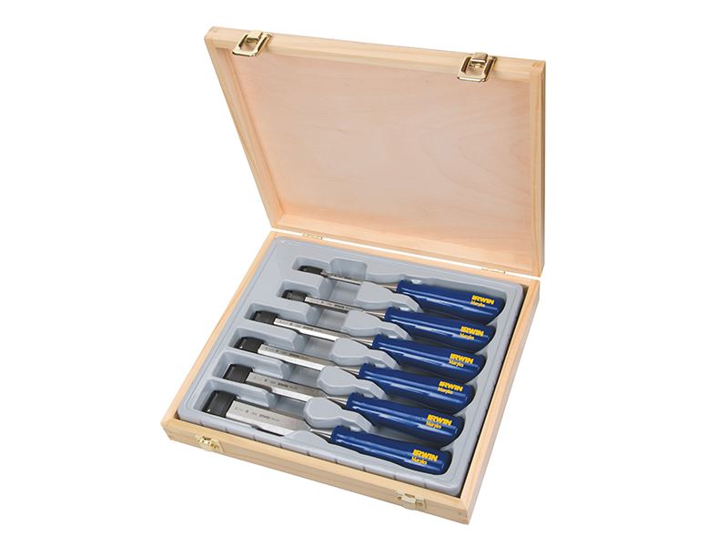 IRWIN Marples M444 Bevel Edge Chisel Set, 6-Piece, Blue Chip Handle