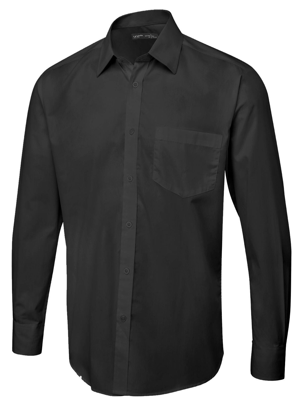 Uneek Long Sleeve Poplin Shirt - 65% Polyester, 35% Cotton - Black - Size 18